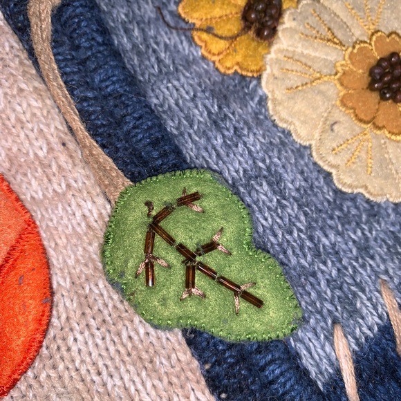 Vintage Fall Autumn Thanksgiving Blue Patchwork Embroidered Knit Zip Sweater 1X - Picture 2 of 16